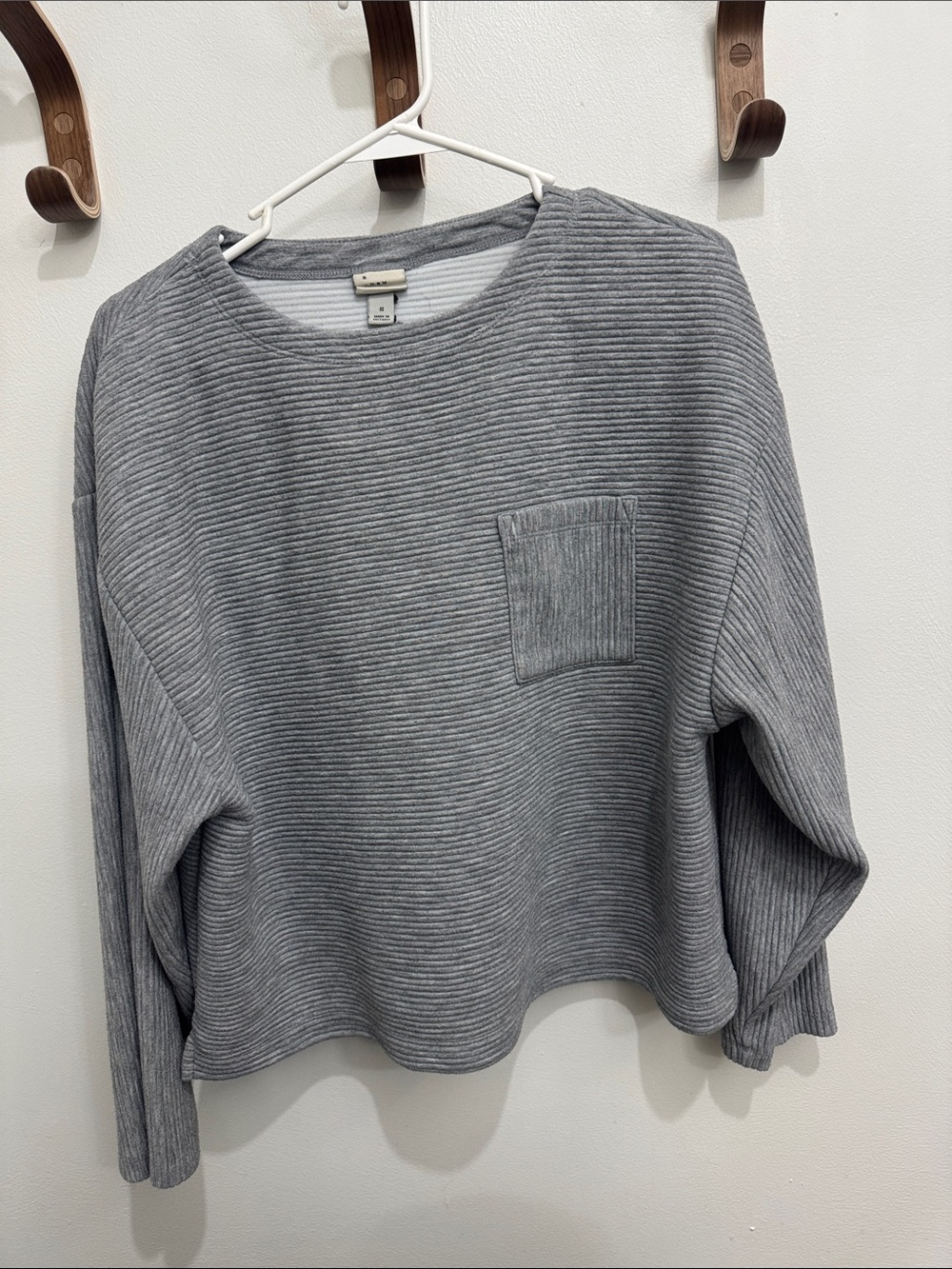 a new day Gray Ribbed Crewneck Sweatshirt with Front Pocket